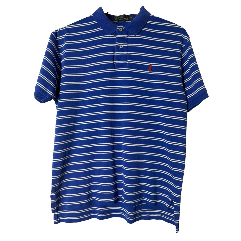 Polo Ralph Lauren Polo Shirt Sz M Blue White Striped Pony Logo Preppy Classic